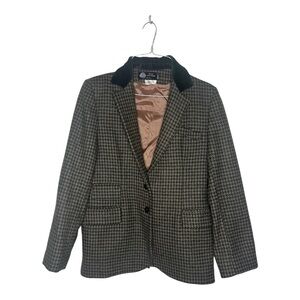Vintage Irish Wool Blazer with Suede Collar Houndstooth